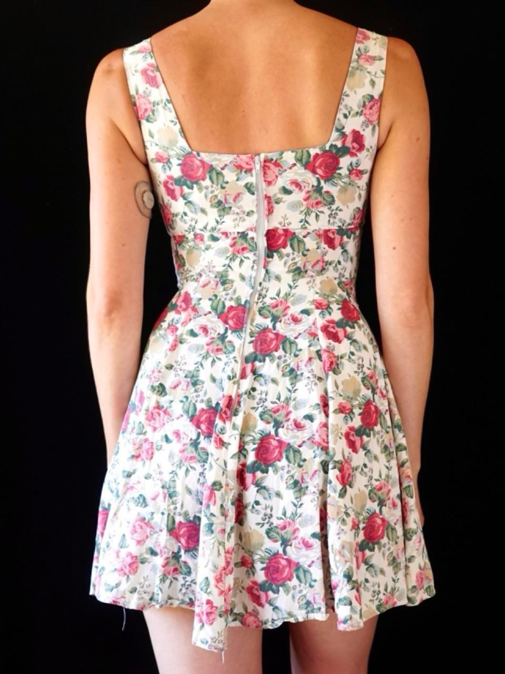 Vtg 90s Contempo Casuals Floral Mini Dress White Pink Rose Print - Picture 4 of 5